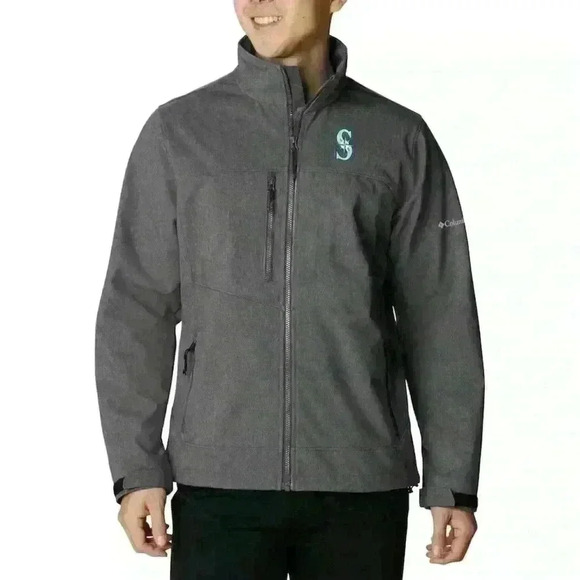 Columbia Mens Ascender Softshell Full Zip Jacket Graphite Seattle Mariners XL - Picture 1 of 14